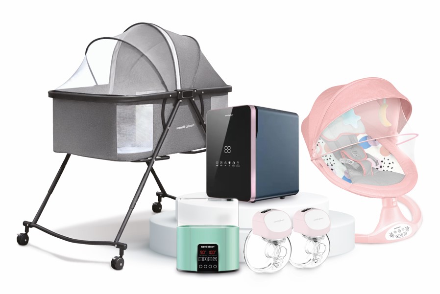 Samu Giken Multifuction Foldable Baby Cot Pregnancy Bundle (with Rechargeable Breast Pump, Bottle Warmer, UV Box Waterless Sterilizer and Electric Auto Cradle Swing Chair)